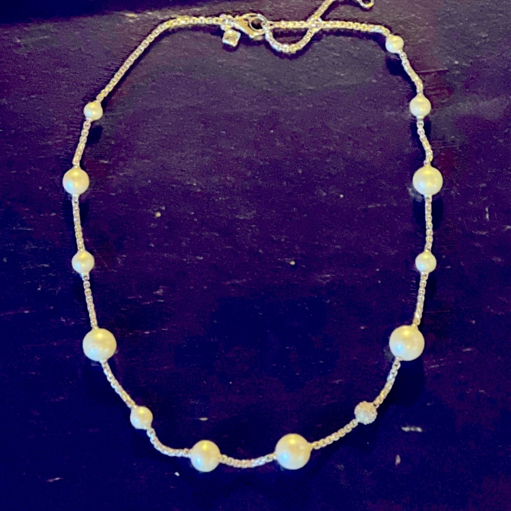 David Yurman Silver Pearl and Pavé Station Necklace